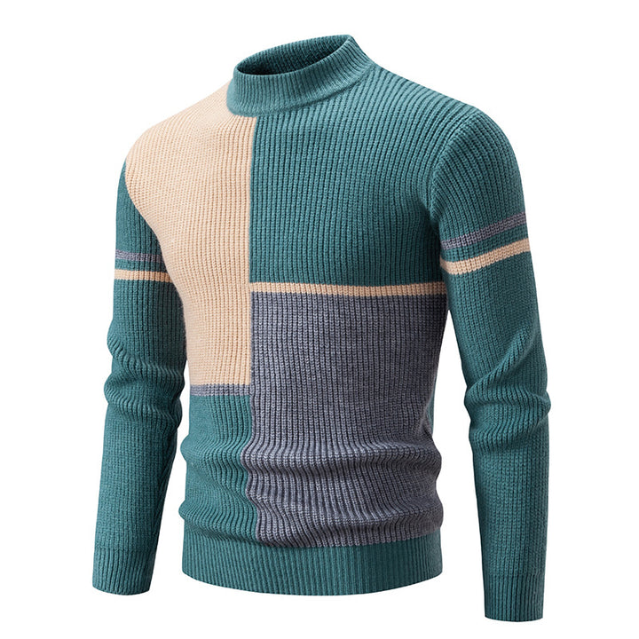 Herren Strickpullover mit modernem Farbblockdesign und hohem Kragen Drune