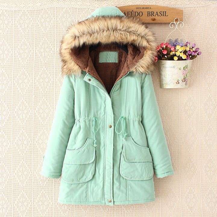 Damen nan Winterparka mit abnehmbarer Kunstfellkapuze, Teddy-Innenfutter und taillierendem Tunnelzug Drune