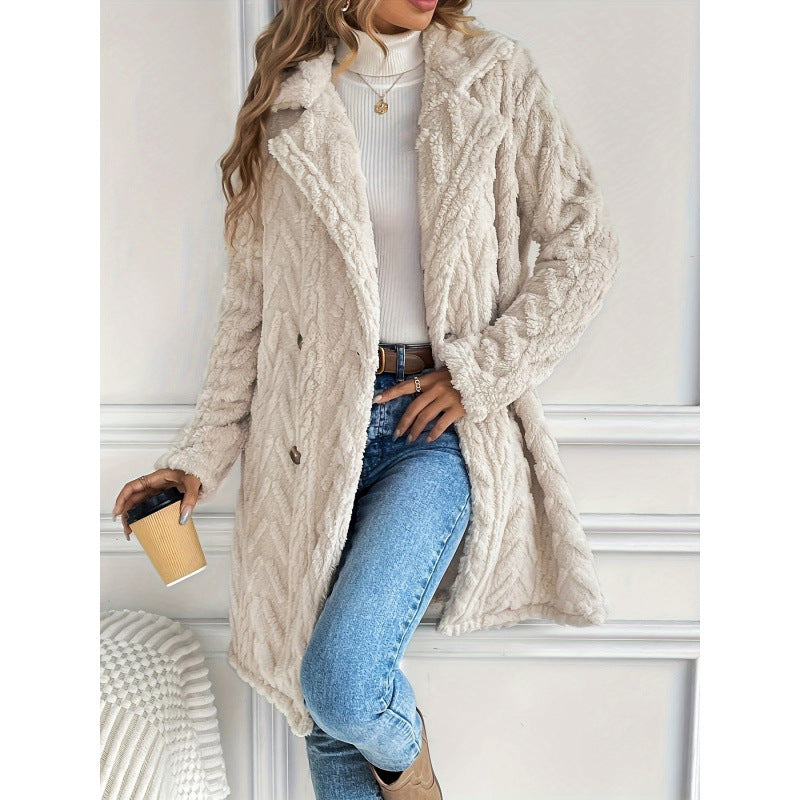 Damen Kuscheliger Teddy-Mantel mit doppelter Knopfleiste und strukturiertem Design Drune