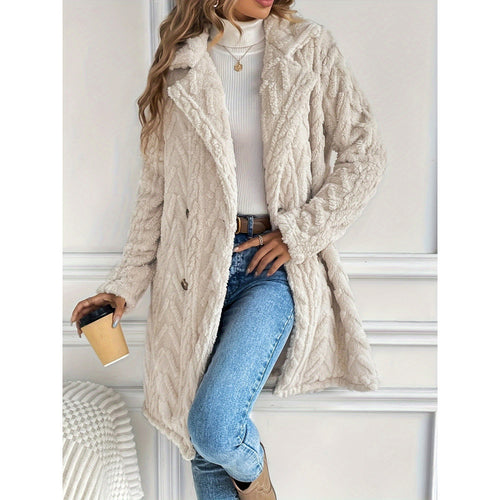 Damen Kuscheliger Teddy-Mantel mit doppelter Knopfleiste und strukturiertem Design Drune