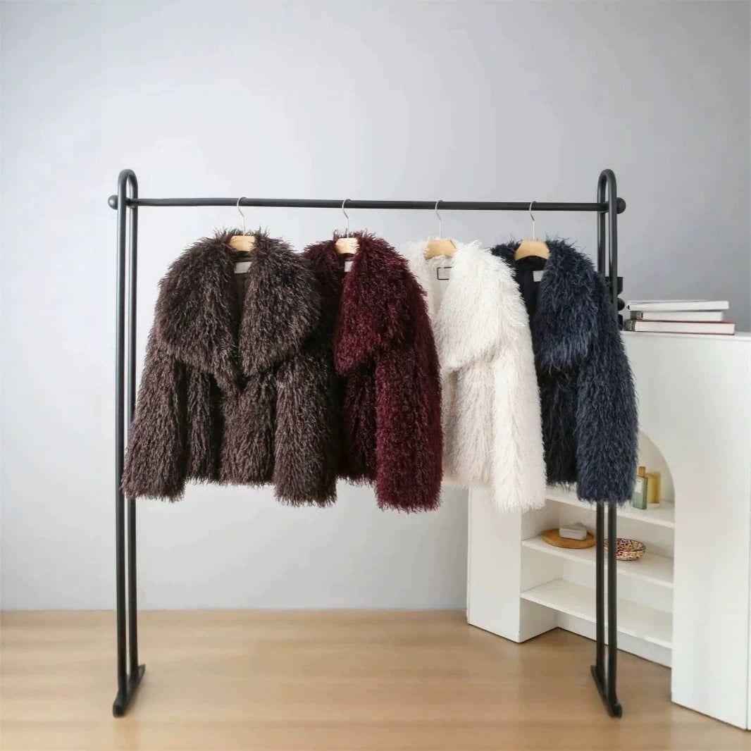 Damen Kurzjacke aus langflorigem Kunstpelz mit extra breitem Schalkragen Drune