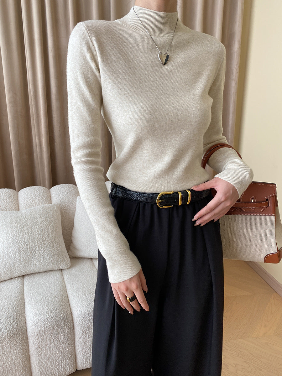 Damen eleganter Feinstrickpullover mit hohem Kragen Drune
