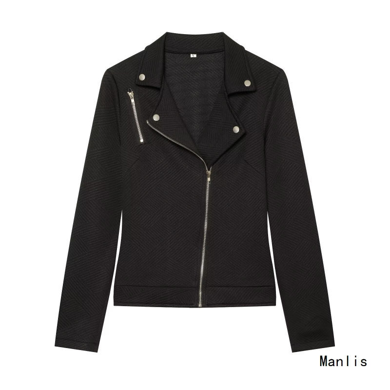 Damen Strukturierter Bikerblazer mit asymmetrischem Reißverschluss und silbernen Details Drune