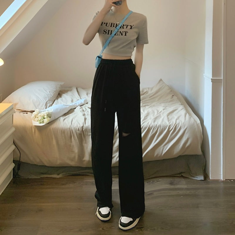 Damen lässige weit geschnittene Sweatpants mit modischem Cut-Out und elastischem Bund