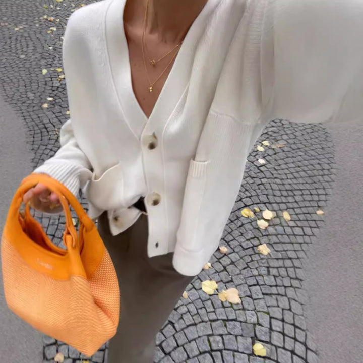 Damen Übergroßer Strickcardigan mit Taschen und V-Ausschnitt Drune