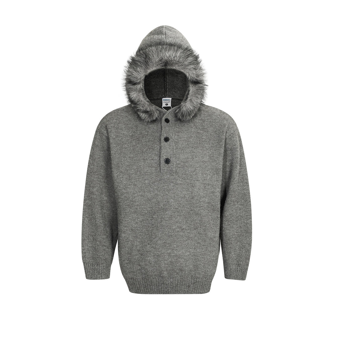 Damen Oversized Hoodie mit Kapuze und Fellrand Drune