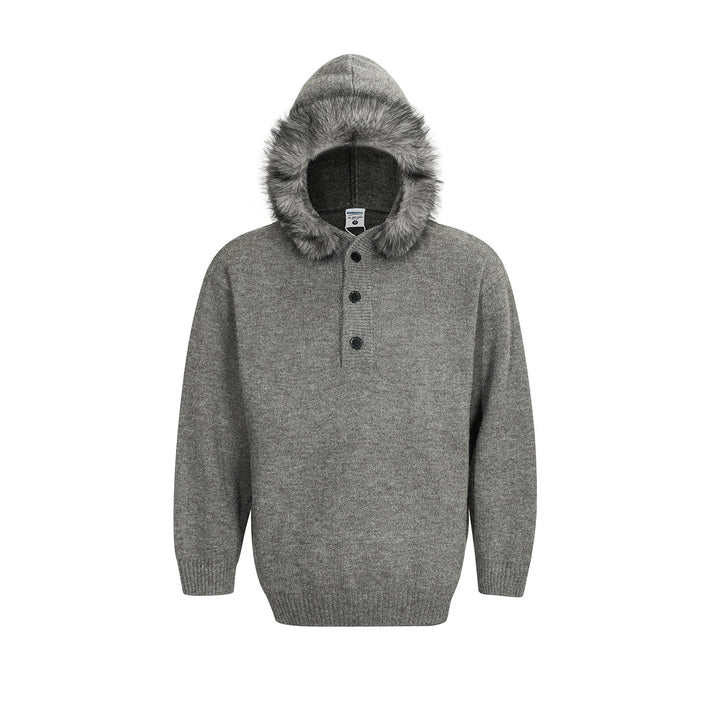 Damen Oversized Hoodie mit Kapuze und Fellrand Drune