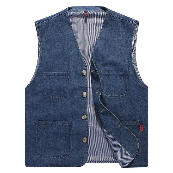 Unisex Canvas-Utility-Weste mit gestreiftem Innenfutter, aufgesetzten Taschen und Knopfverschluss Drune