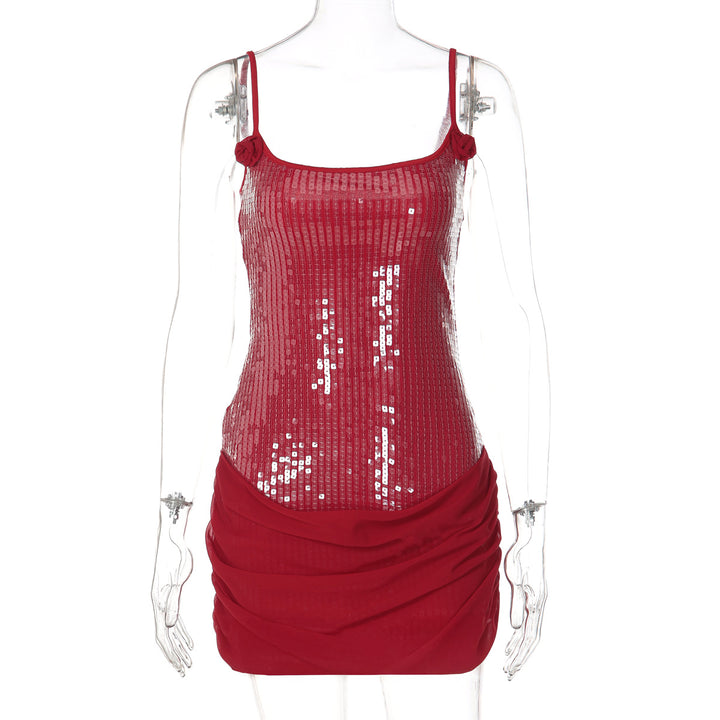 Damen Elegantes Minikleid mit Pailletten und Raffungen Drune