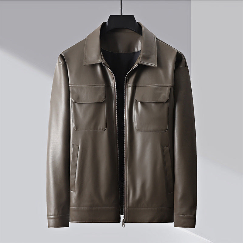 Herren minimalistische Lederimitatjacke mit durchgehendem Reißverschluss und aufgesetzten Brusttaschen Drune
