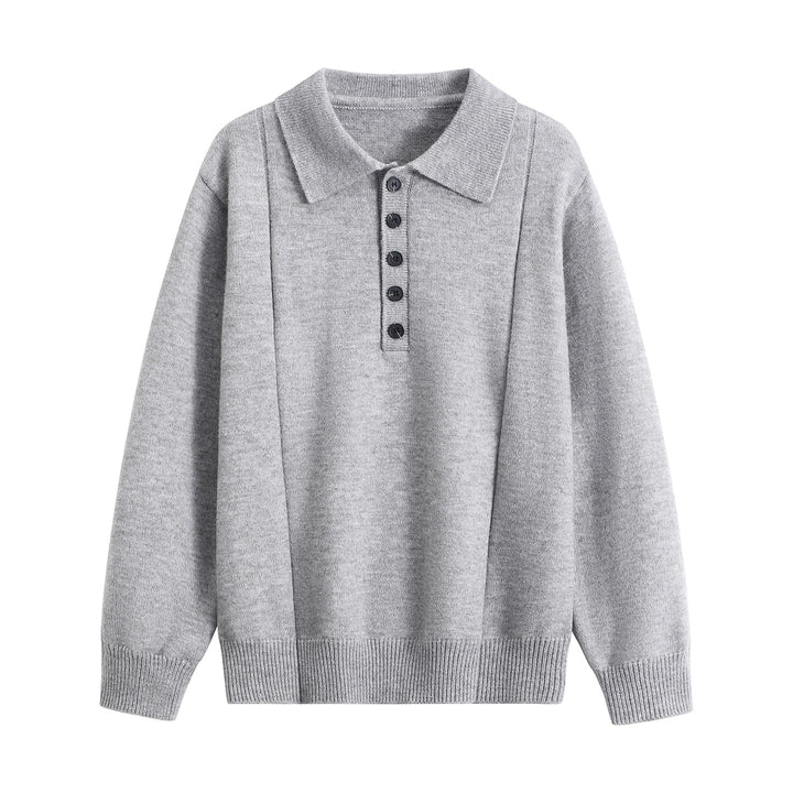 Damen Lockerer Feinstrick-Polo mit Halbknopf-Leiste und gerippten Bündchen Drune