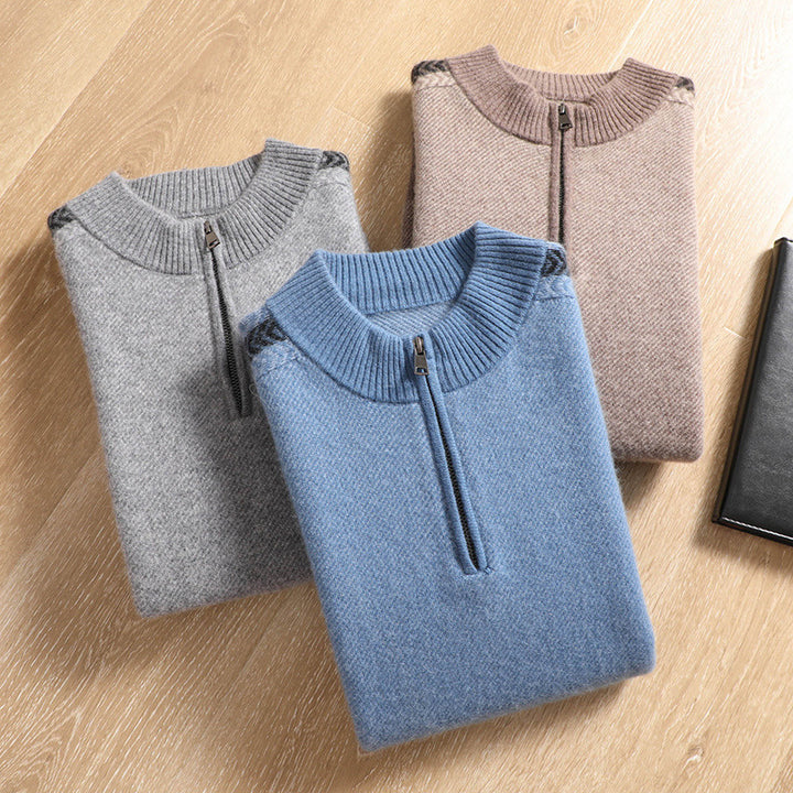 Herren Halbzip-Rollkragenpullover aus Kaschmir-Mix mit feiner Rippkante Drune