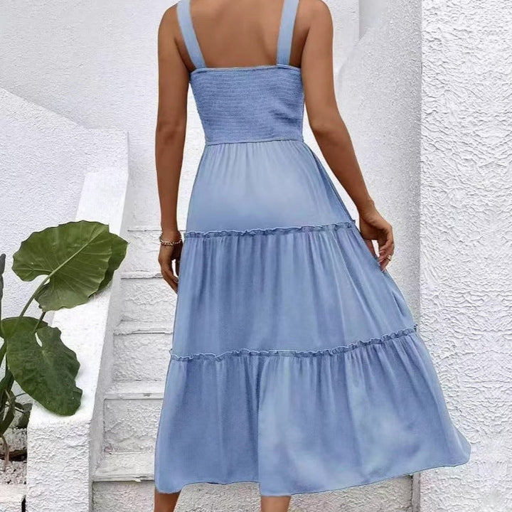 Damen Maxikleid mit elastischem Bustier und fließendem Rock Drune