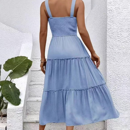Damen Maxikleid mit elastischem Bustier und fließendem Rock Drune
