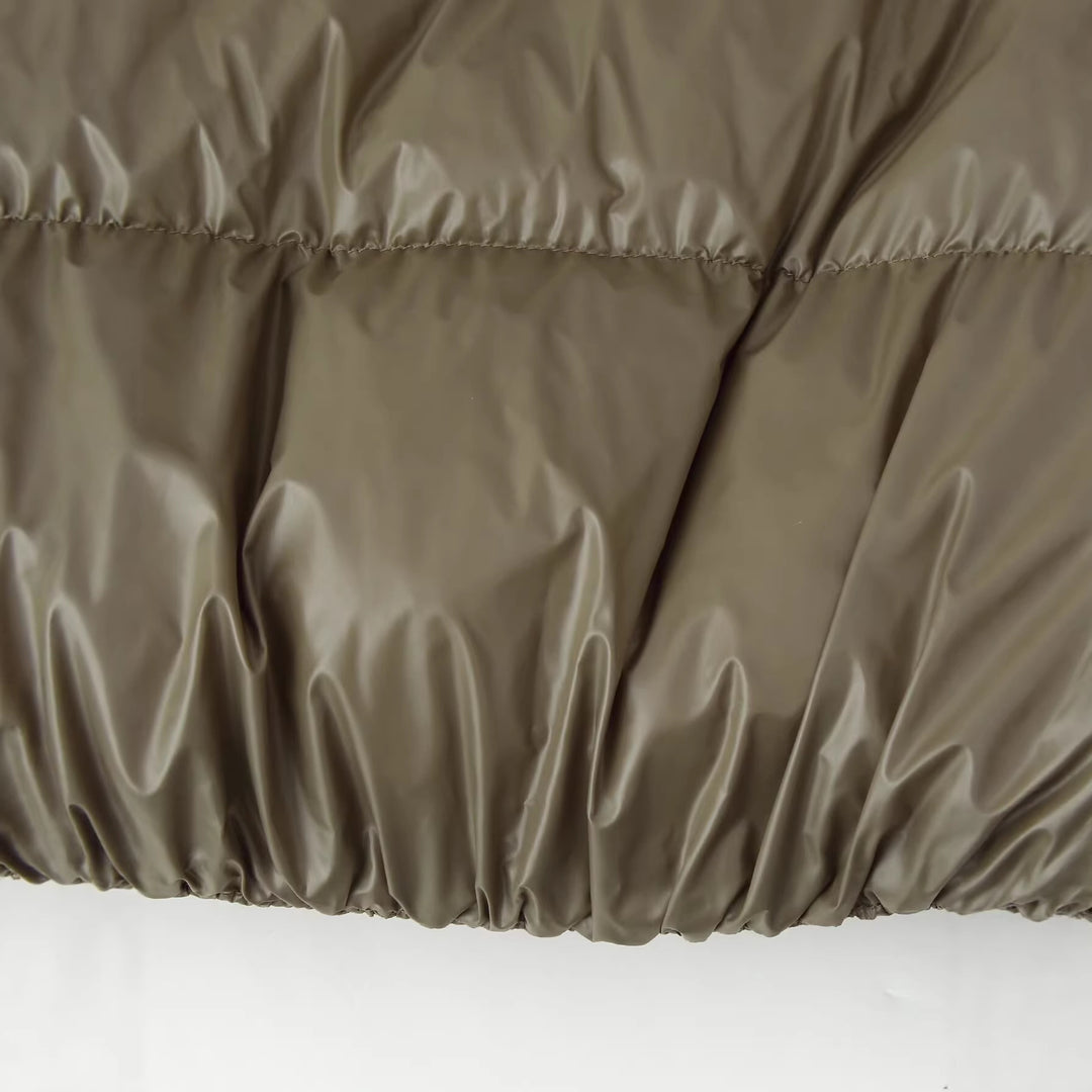 Damen Kurzer wattierter Boxy-Parka mit hohem Stehkragen und Druckknöpfen Drune