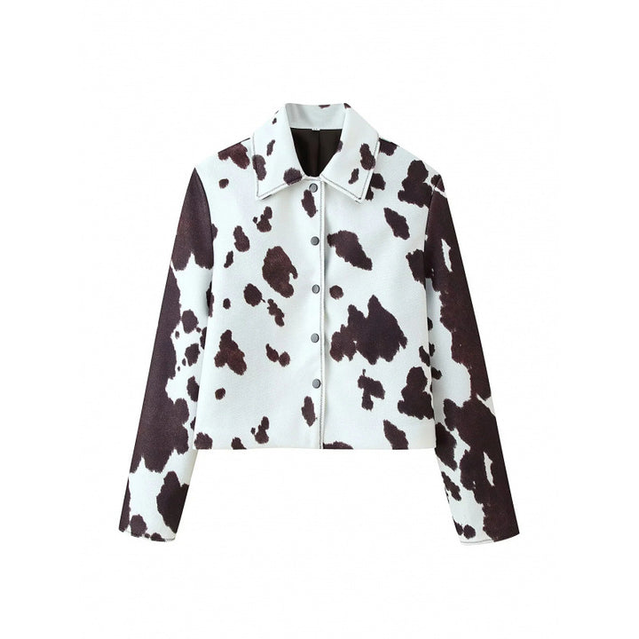 Damen Kunstlederjacke mit modernem Kuhfleckenmuster Drune