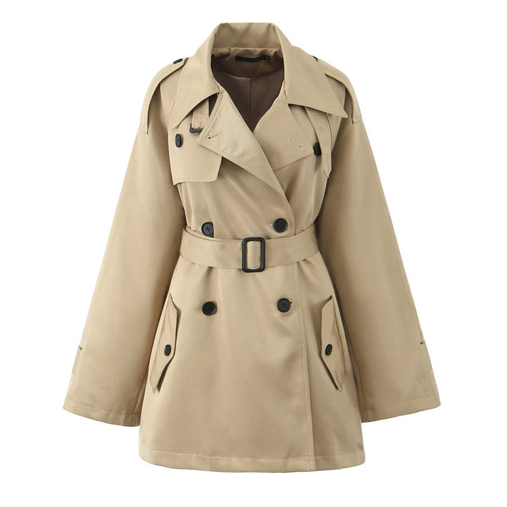 Damen modische Trenchjacke mit Taillengürtel und praktischen Taschen Drune