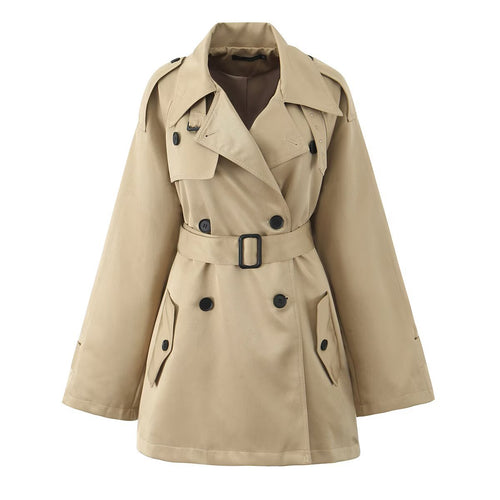Damen modische Trenchjacke mit Taillengürtel und praktischen Taschen Drune