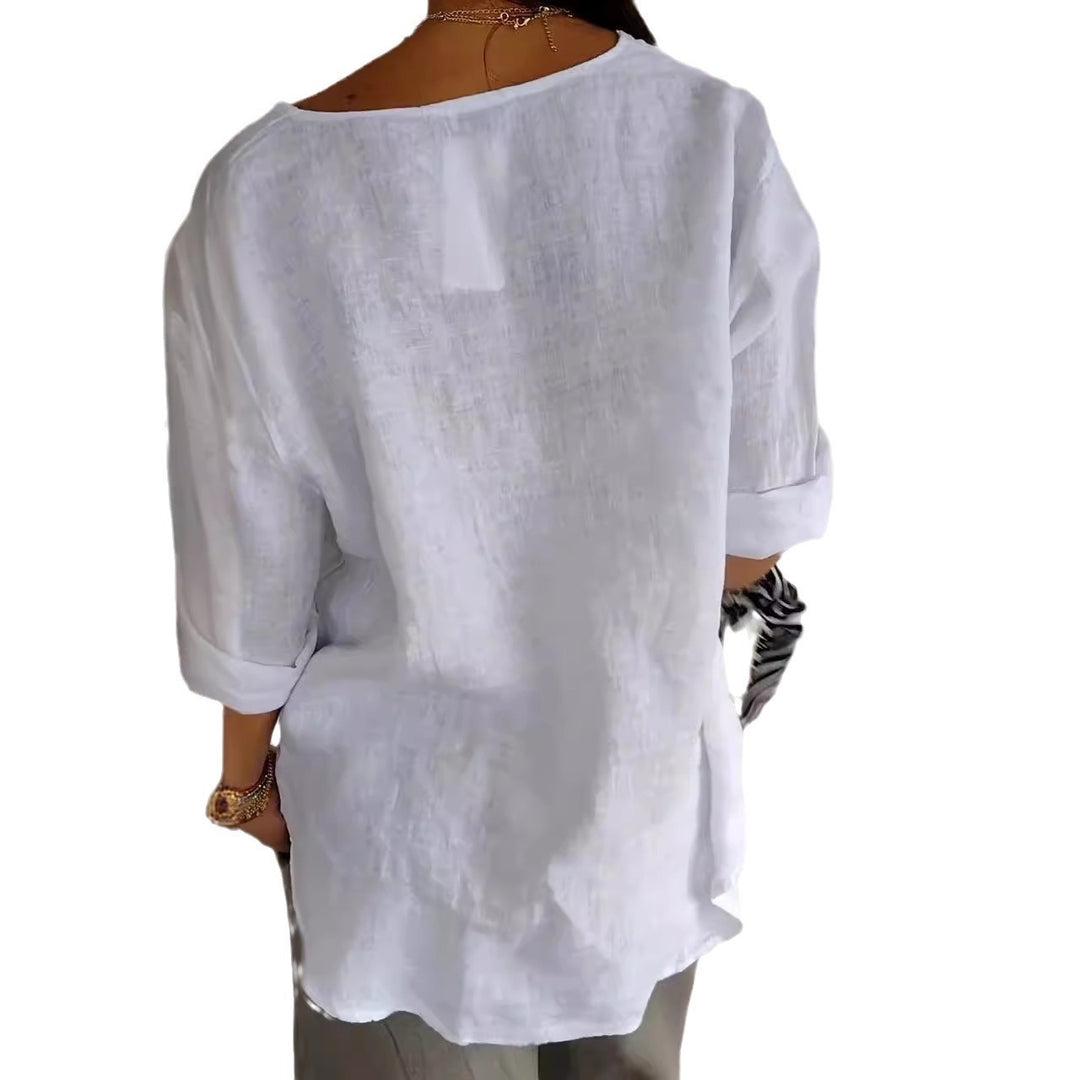 Damen luftige Leinenbluse mit Knopfdetails und lässigem Schnitt Drune