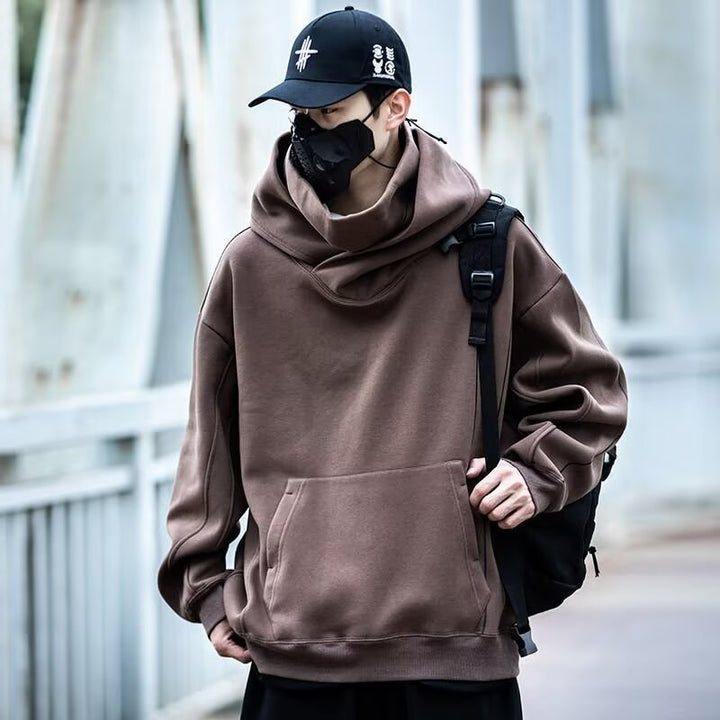 Herren futuristischer Hoodie mit hohem Kragen und praktischen Taschen Drune