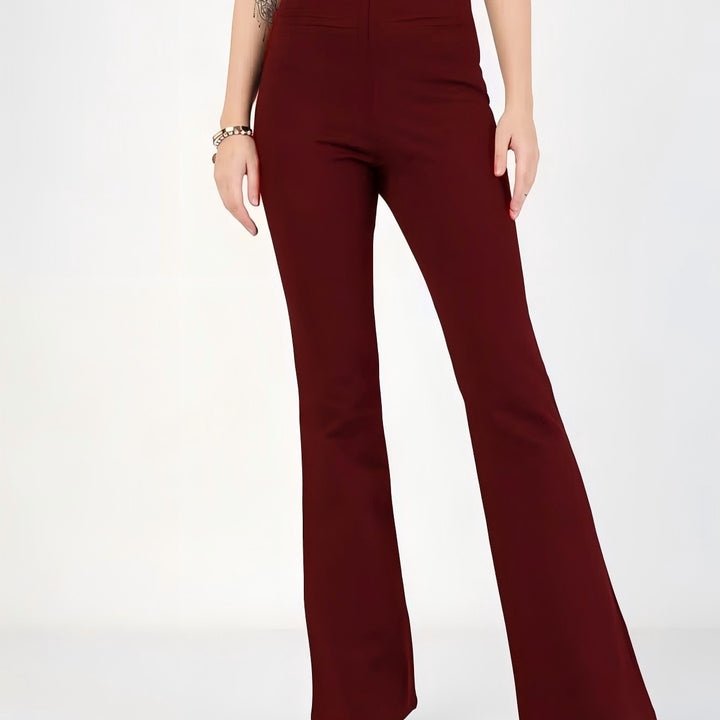 Damen Hochtaillierte Bootcut-Stretchhose mit figurformendem Oberschenkel und weitem Schlag Drune