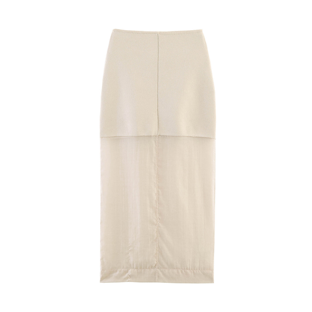 Damen Langer High‑Waist Maxirock mit semitransparentem Unterrock und feinem Strickbund Drune