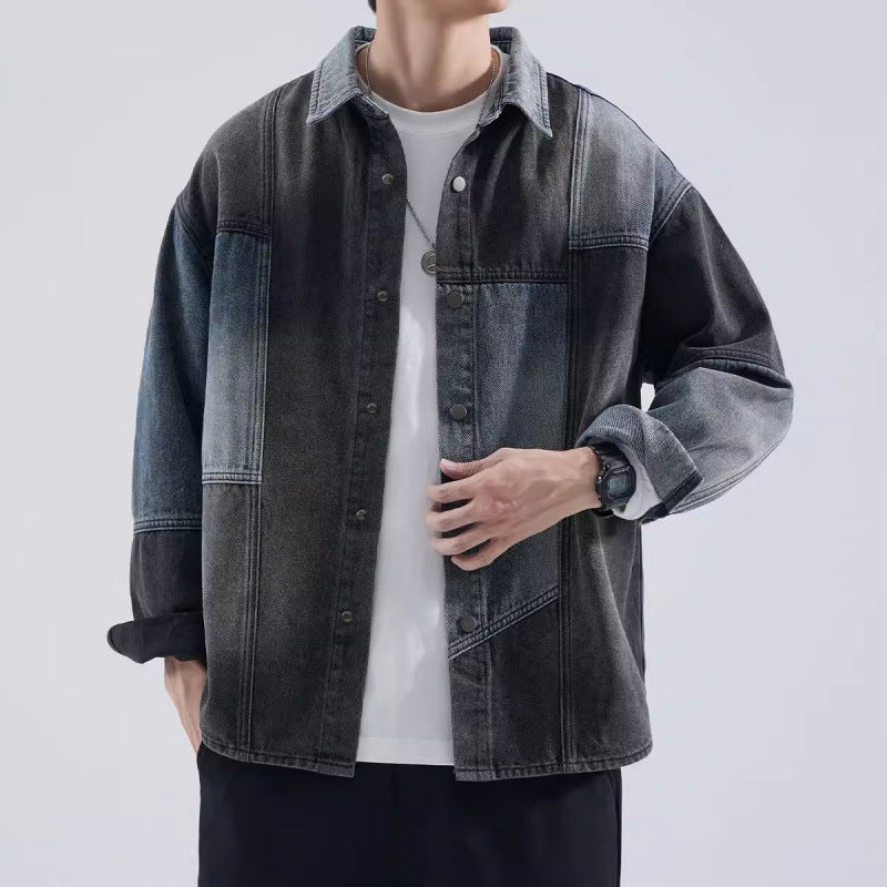 Herren lässige Denim-Hemdjacke mit modernen Farbeffekten Drune