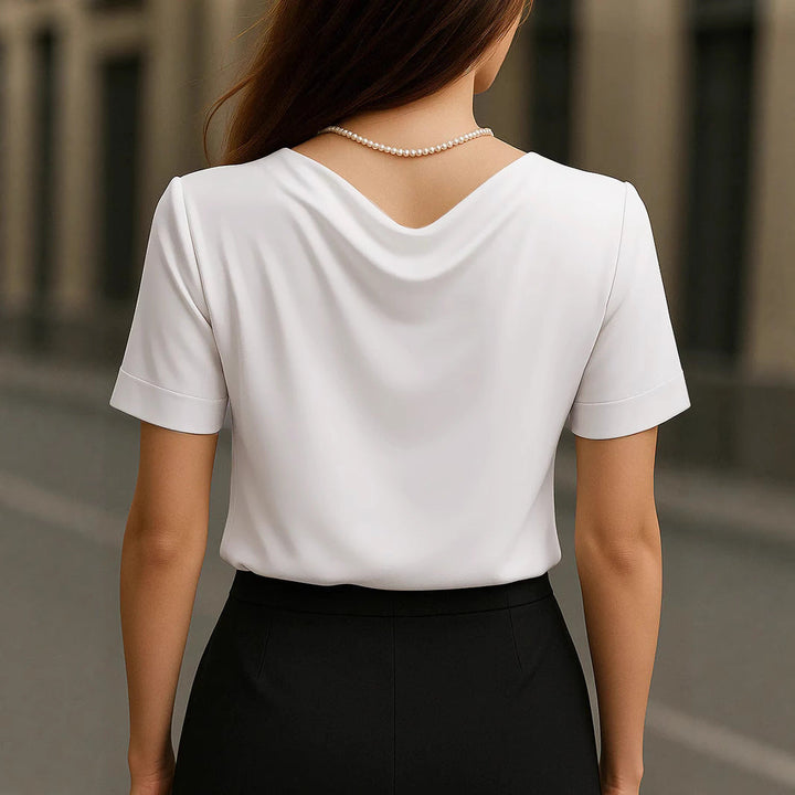 Damen Elegantes V-Ausschnitt Blusenshirt mit kurzärmeligen Design Drune
