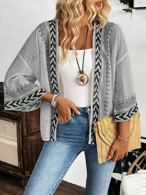 Damen Leichtes und luftiges Strickcardigan mit ethnischem Muster Drune