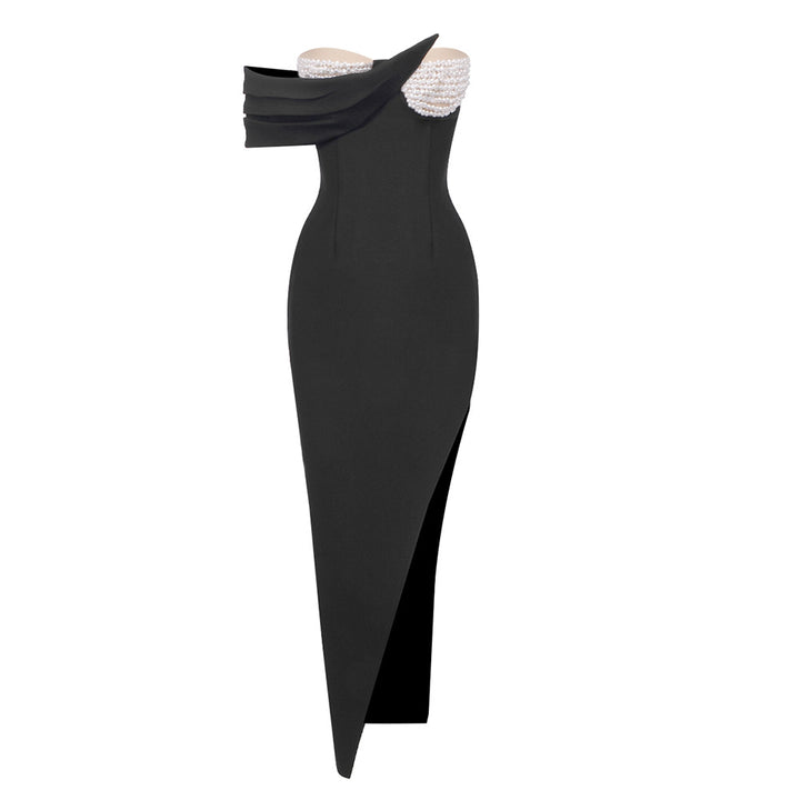 Damen Elegantes Abendkleid mit asymmetrischem Design und liebevollen Perlenakzenten Drune