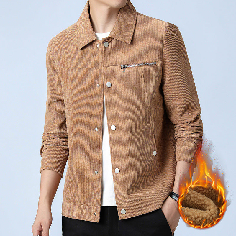 Herren Cord‑Overshirt aus Breitcord mit Druckknopf‑Front und Zipper‑Brusttasche Drune