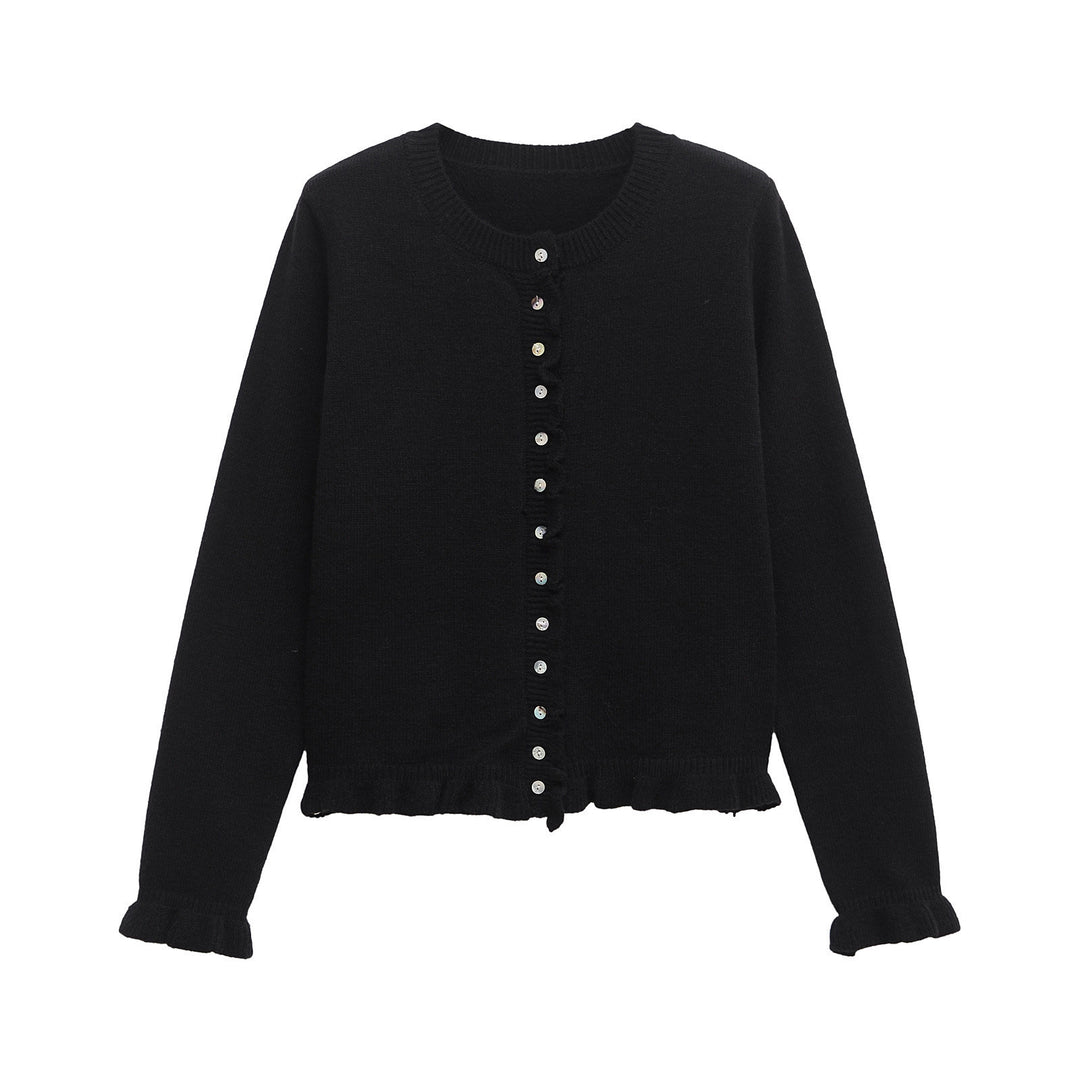 Damen Strickjacke mit Rüschendetails und dekorativen Knöpfen Drune