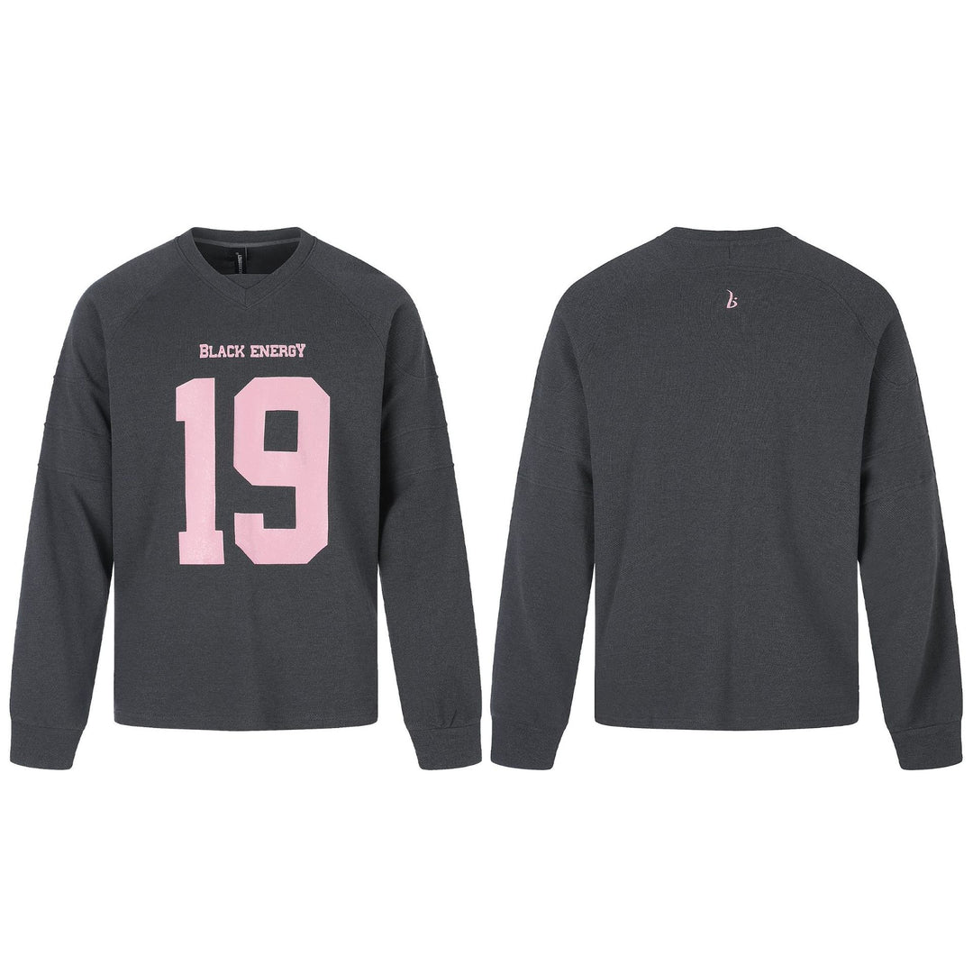 Damen Oversize Sweatshirt mit V‑Ausschnitt, Raglanärmeln und Frontprint Drune