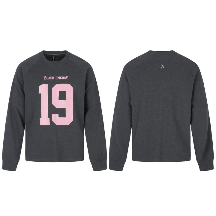 Damen Oversize Sweatshirt mit V‑Ausschnitt, Raglanärmeln und Frontprint Drune