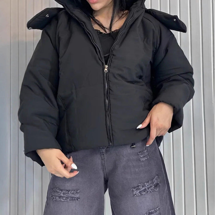 Steppjacke Damen modisch mit abnehmbarer Kapuze und Taschen