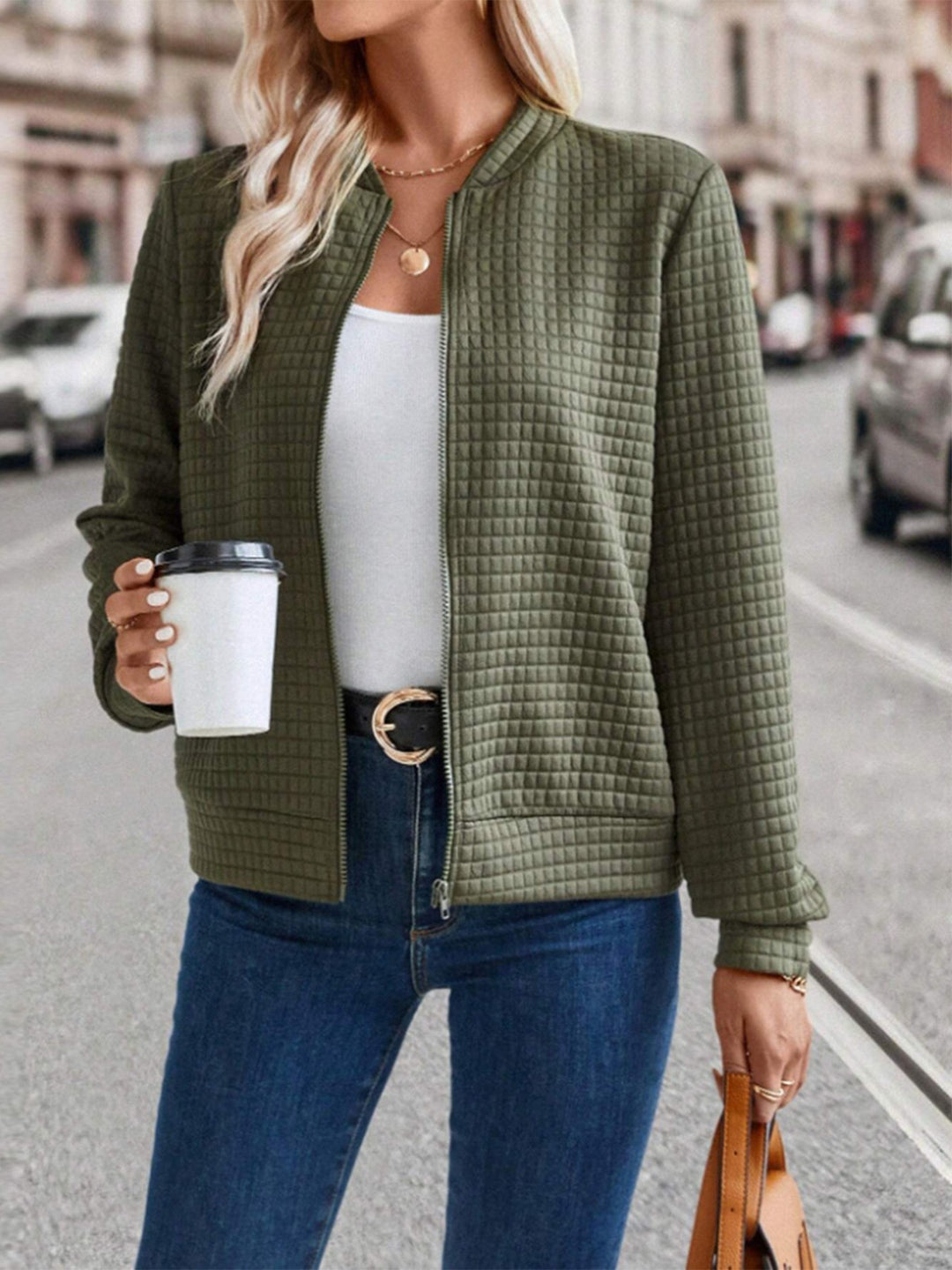Damen modische Steppjacke mit hohen Kragen und Reißverschluss Drune