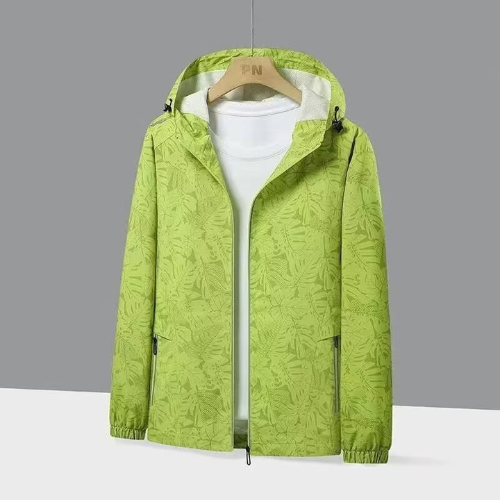 Damen Atmungsaktive Kapuzenjacke mit Trendigem Blätterdruck Drune