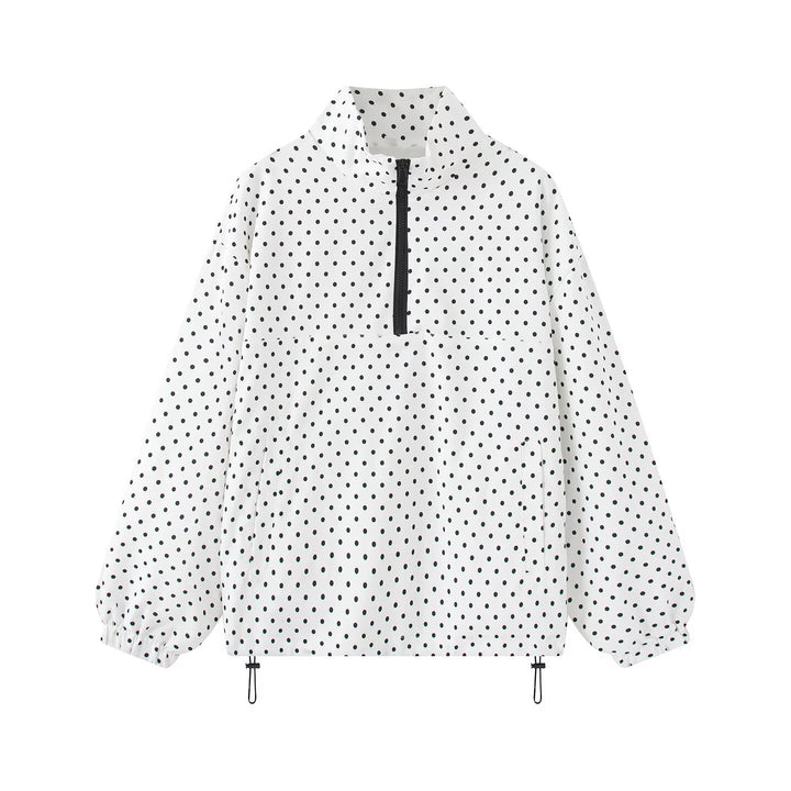 Damen Gepunkteter leichter Anorak mit Halbzip, Kängurutasche und Kordelzug Drune