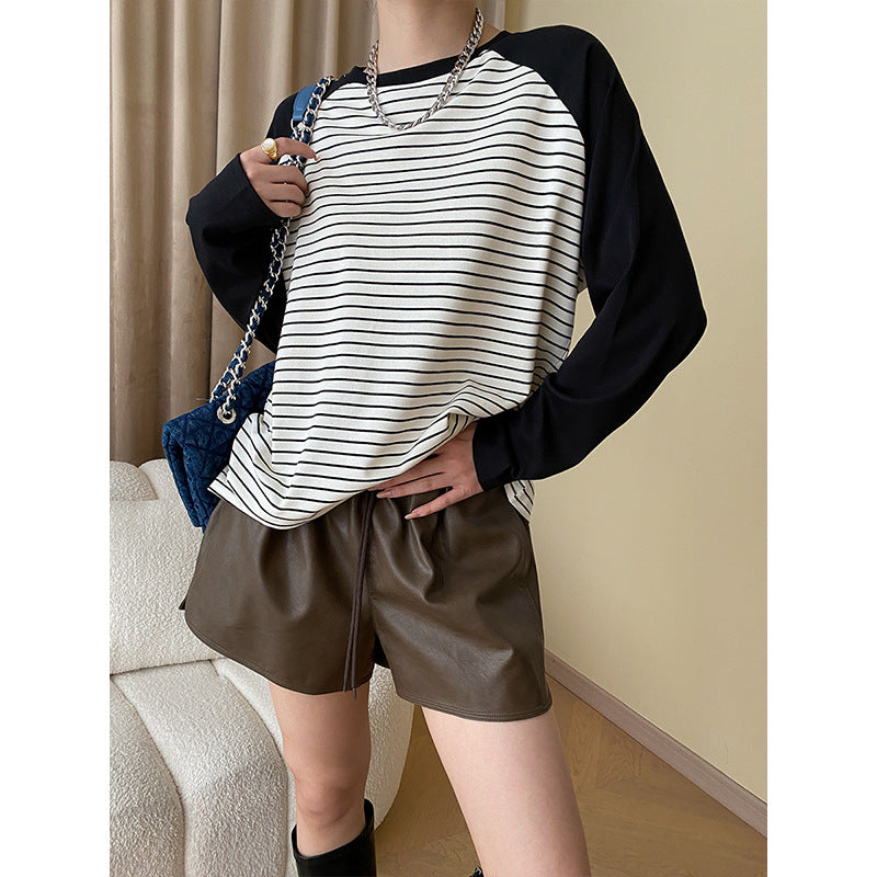 Damen gestreiftes Langarmshirt mit Raglanärmeln Drune