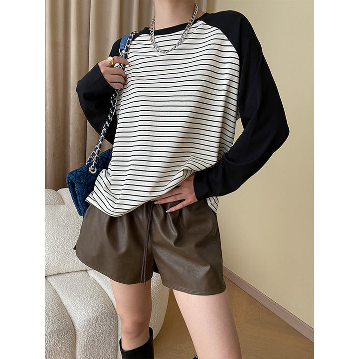 Damen gestreiftes Langarmshirt mit Raglanärmeln Drune