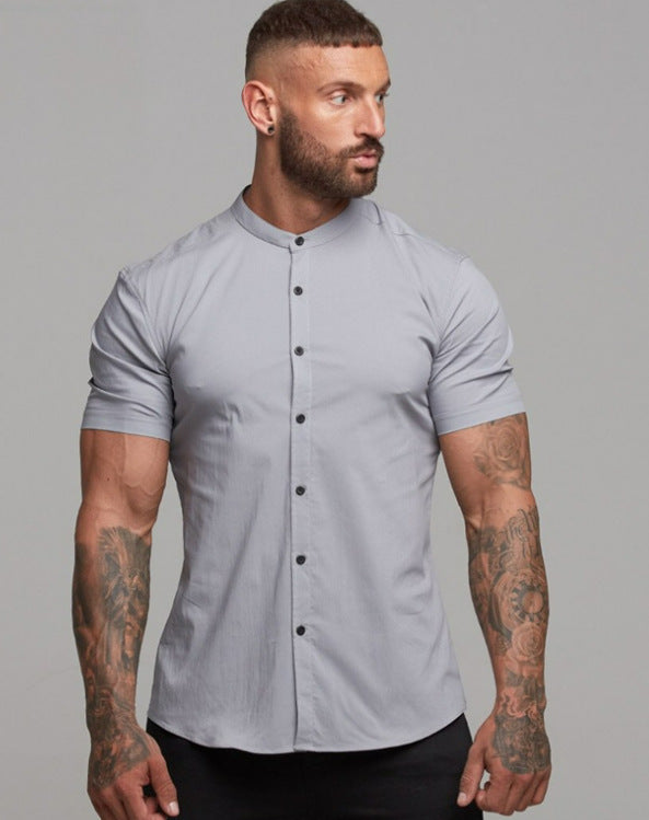 Herren Kurzarm-Hemd mit modernem Stehkragen und elegantem Schnitt Drune