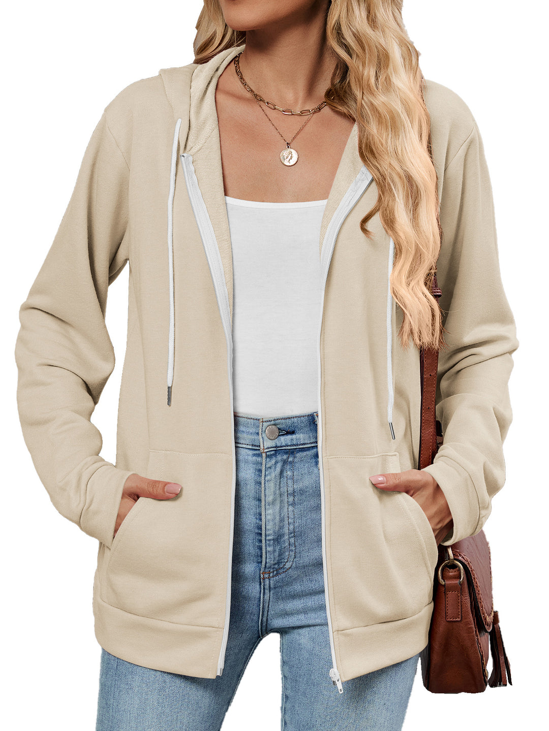 Damen Kapuzenjacke mit seitlichen Eingrifftaschen und kontrastierenden Reißverschlüssen Drune