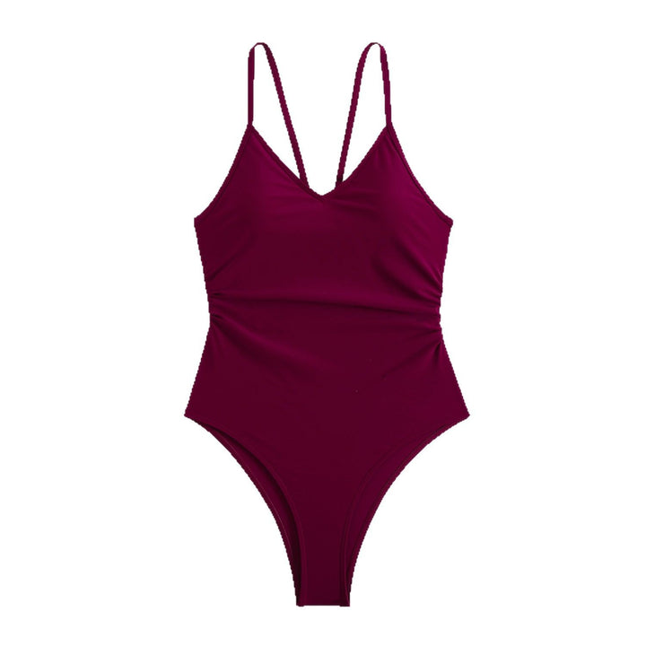 Damen Einteiler Badeanzug mit elegantem V-Ausschnitt und hohem Beinausschnitt Drune