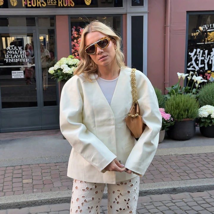 Damen Oversize-Blazer mit markanter Schulter und offener V‑Front Drune
