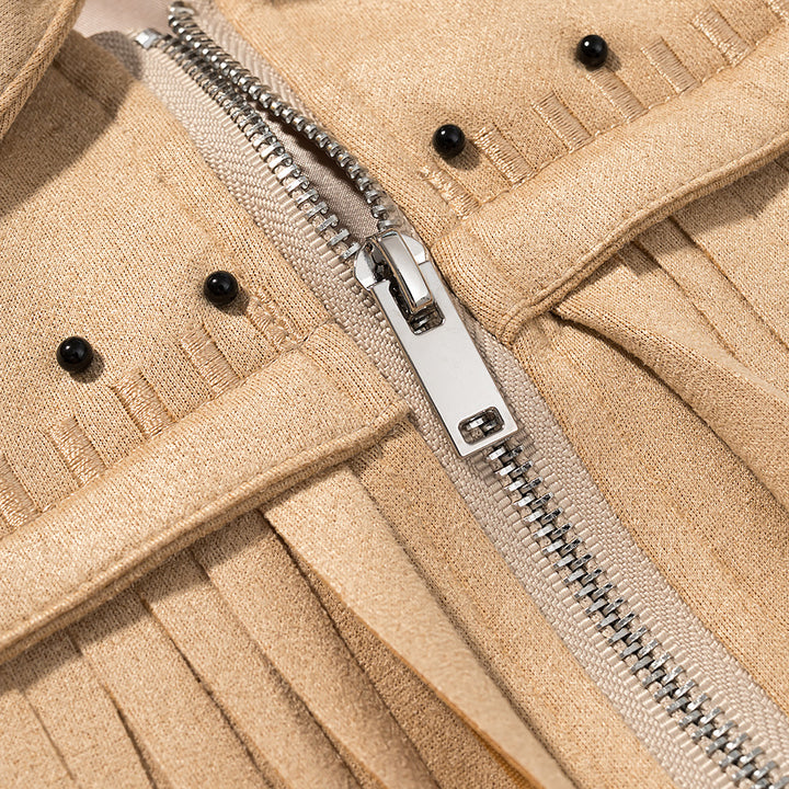 Damen Fransenlederjacke mit dekorativen Nieten Drune