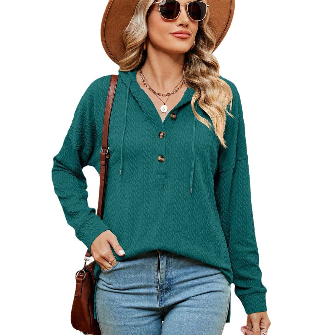 Damen lässiger Pullover mit Knopfdetails und Kapuze Drune
