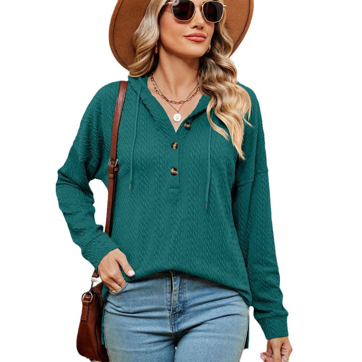 Damen lässiger Pullover mit Knopfdetails und Kapuze Drune