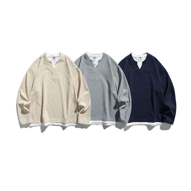 Unisex Oversize-Layering-Sweatshirt mit V‑Einsatz und sichtbarem Innenlayer Drune