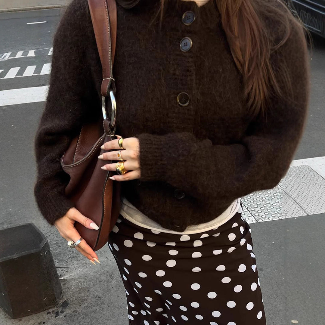 Damen kuschelige Strickjacke mit Oversize-Schnitt und Hornoptik-Knöpfen Drune