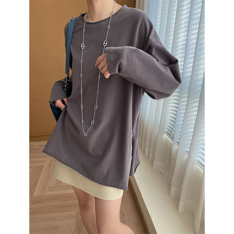 Damen lässiges Langarmshirt mit geradem Schnitt und feinem V-Ausschnitt Drune